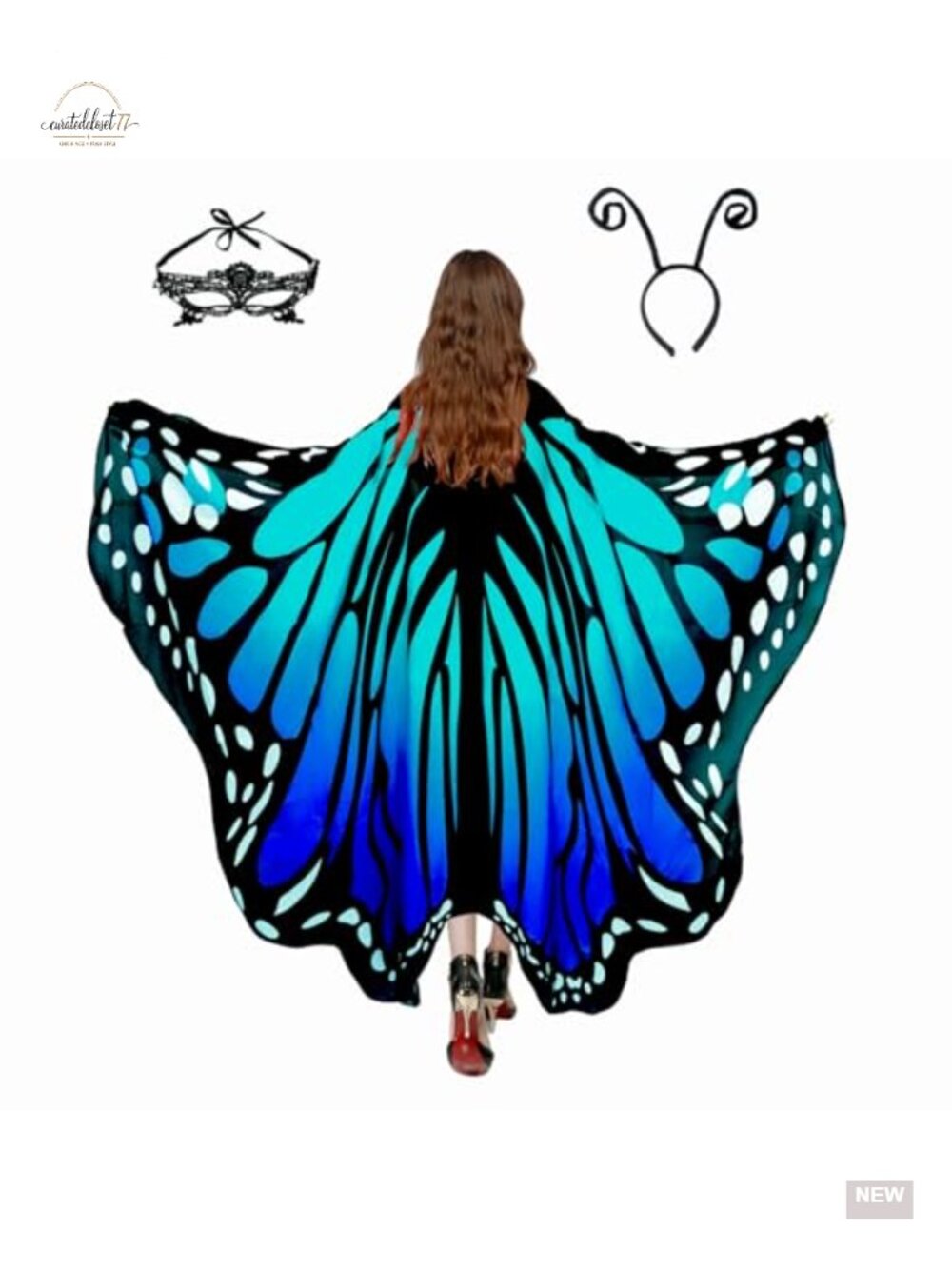 Women's Butterfly Costume Set Chiffon Cape Mask Headband One Size Fits Most